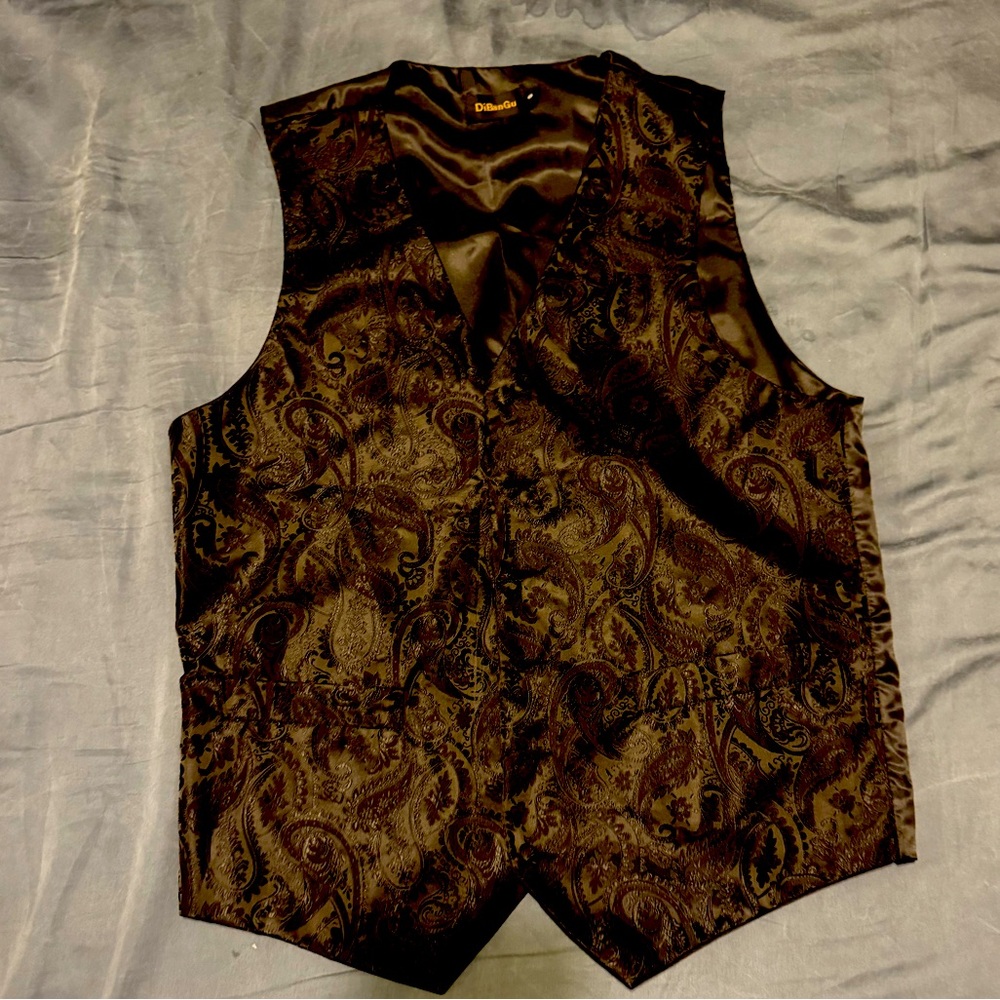 DiBanGu Men's Formal Suit Vest Black Paisley S NEW
